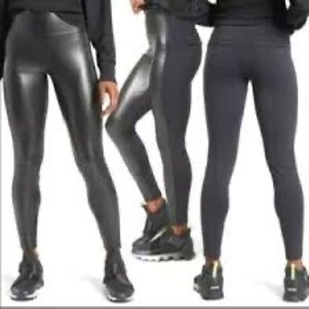 Athleta Delancey Shine Tight Faux Leather Leggings Black SP Small Petite